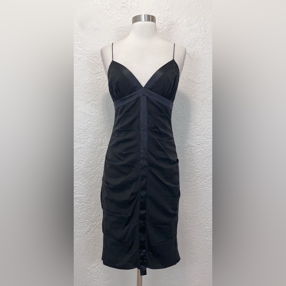 Nicole Miller Collection Dress 8 Black Silk Chiffon Satin Ruched needs T…